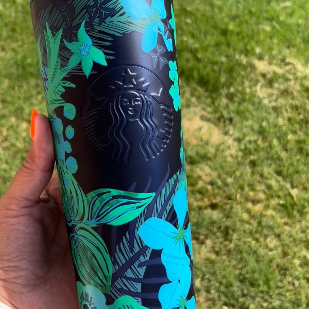 Starbucks New 2022 Summer Blue Floral Matte Soft Touch Stainless Steel Tumbler
